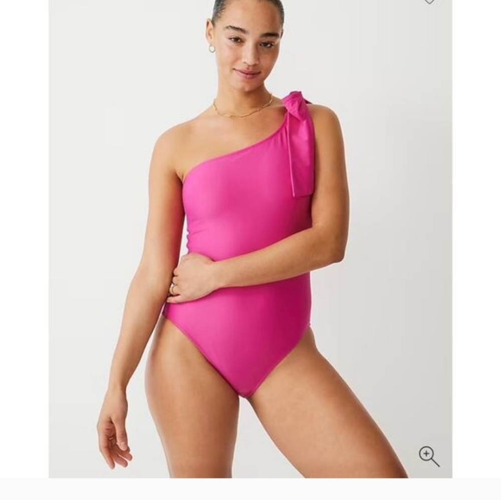 J Crew Sz 18 Hot Pink One Piece Swimsuit One Shoulder Tie Plus